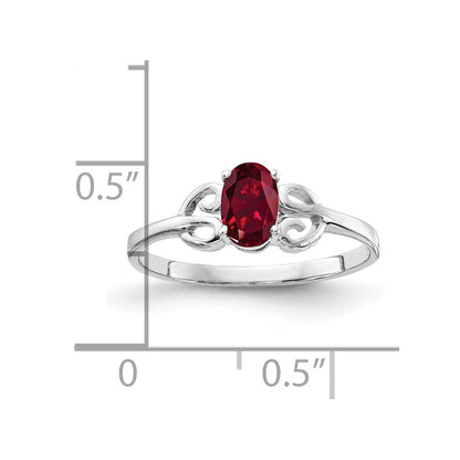14K Weißgold Ring mit 6x4mm ovalem synthetischem Rubin