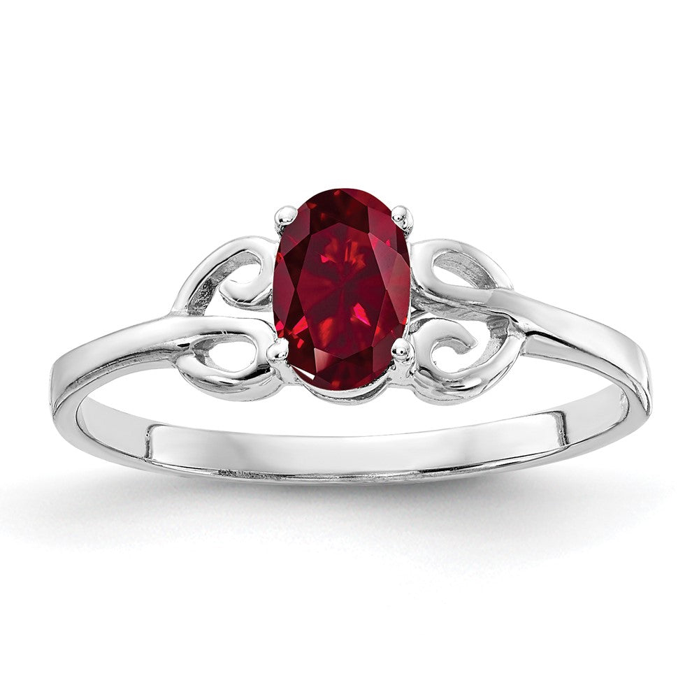 14K Weißgold Ring mit 6x4mm ovalem synthetischem Rubin