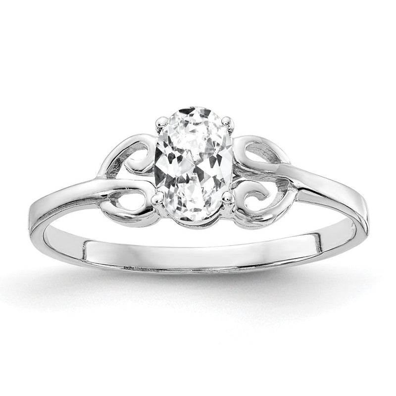 Massiver Ring aus 14K Weißgold mit ovalem Zirkonia, 6 x 4 mm