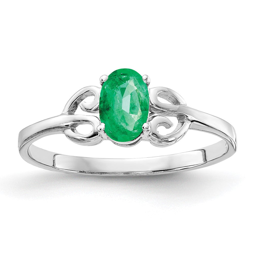 14K Weißgold Ring mit ovalem Smaragd 6x4mm