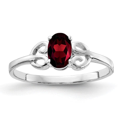 14K Weißgold Ring mit Facettenschliff und ovalem Granat, 6x4 mm