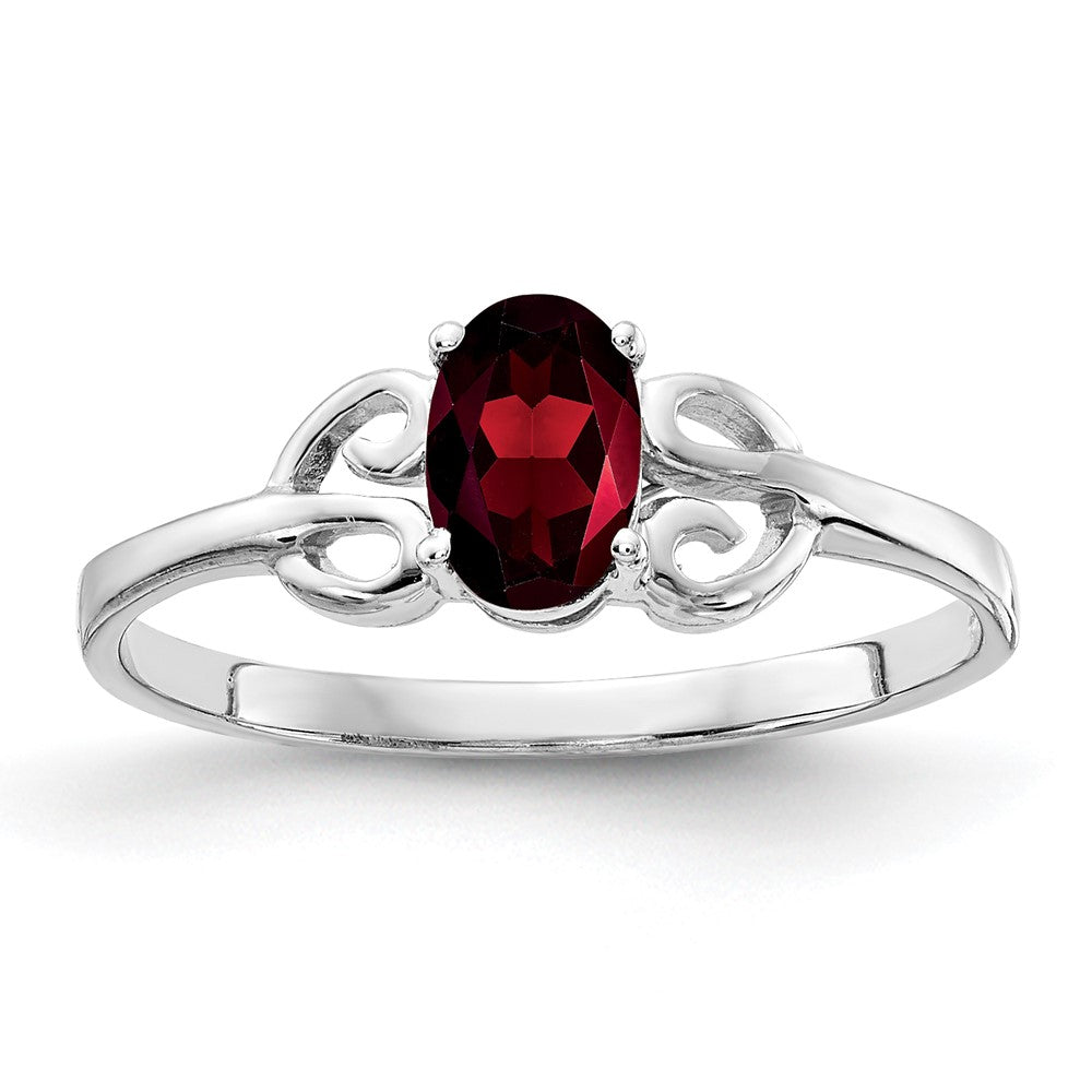 14K Weißgold Ring mit ovalem Granat 6x4mm