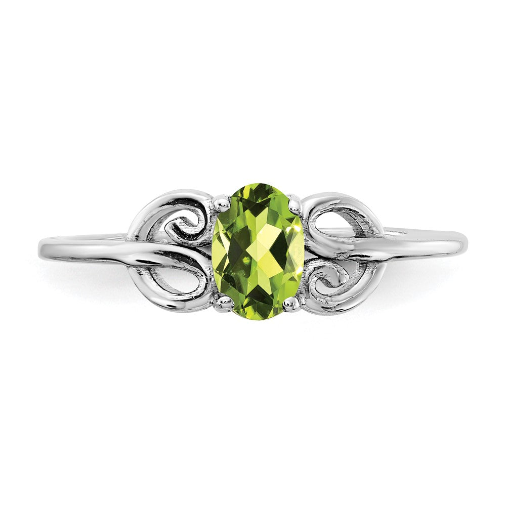 14K Weißgold Ring mit 6x4mm ovalem Peridot im Schachbrettschliff