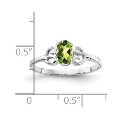 14K Weißgold Ring mit 6x4mm ovalem Peridot im Schachbrettschliff
