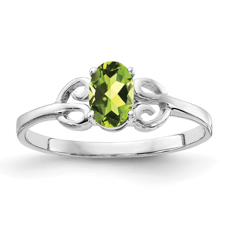 14K Weißgold Ring mit 6x4mm ovalem Peridot im Schachbrettschliff