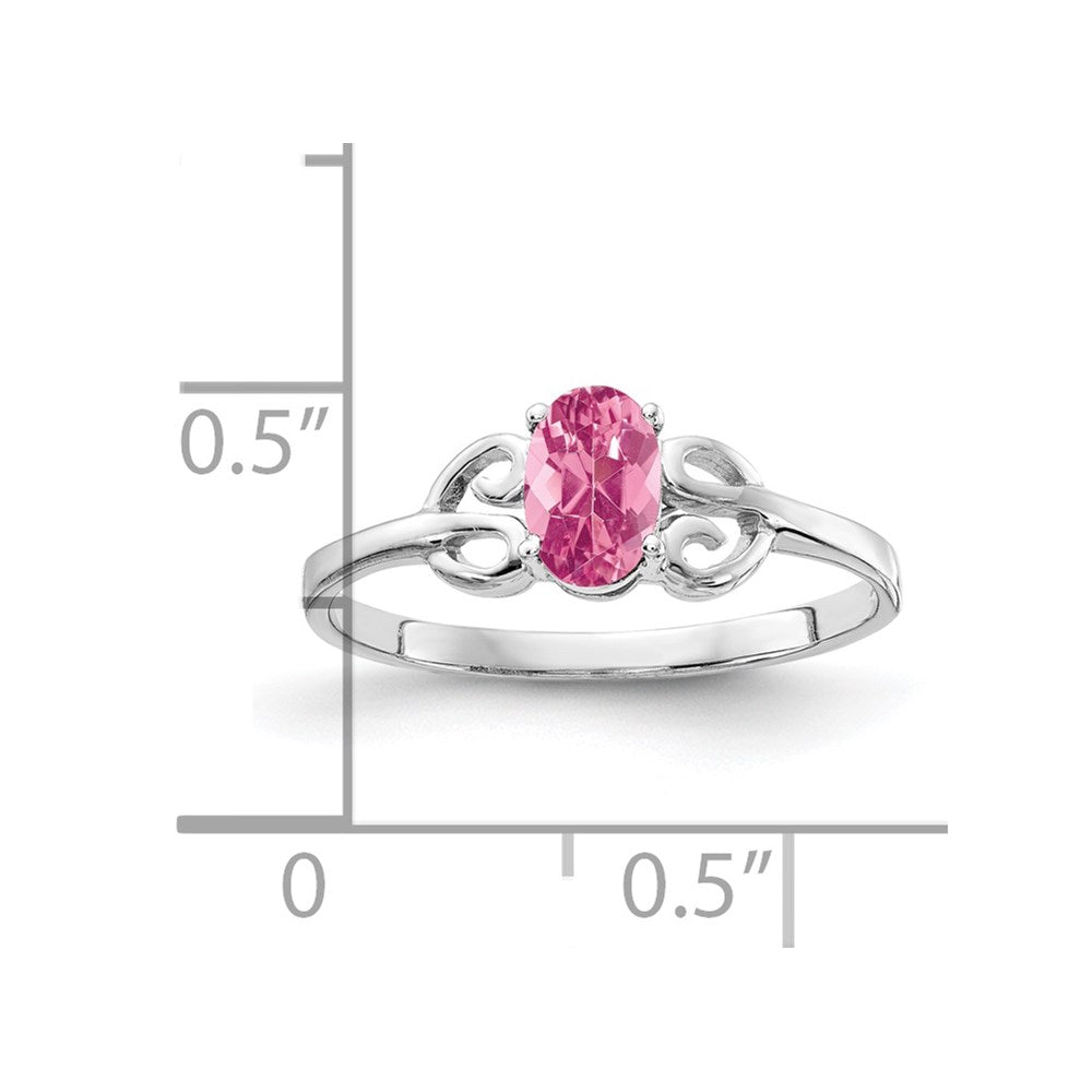 Massivring aus 14K Weißgold mit ovalem 6x4mm simuliertem rosa Turmalin