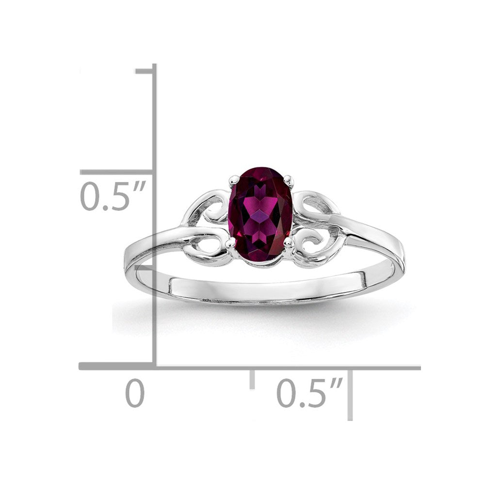 Massiver Ring aus 14K Weißgold mit ovalem simuliertem Rhodolith-Granat, 6x4mm
