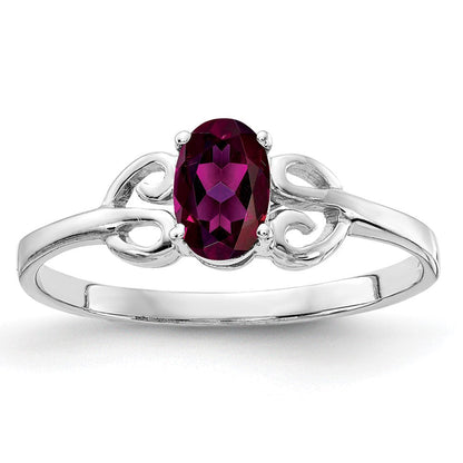 Massiver Ring aus 14K Weißgold mit ovalem simuliertem Rhodolith-Granat, 6x4mm