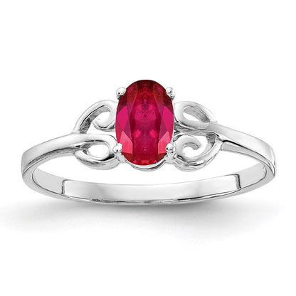 Massiv 14K Weißgold 6x4mm Oval Synthetisch Rubin Ring
