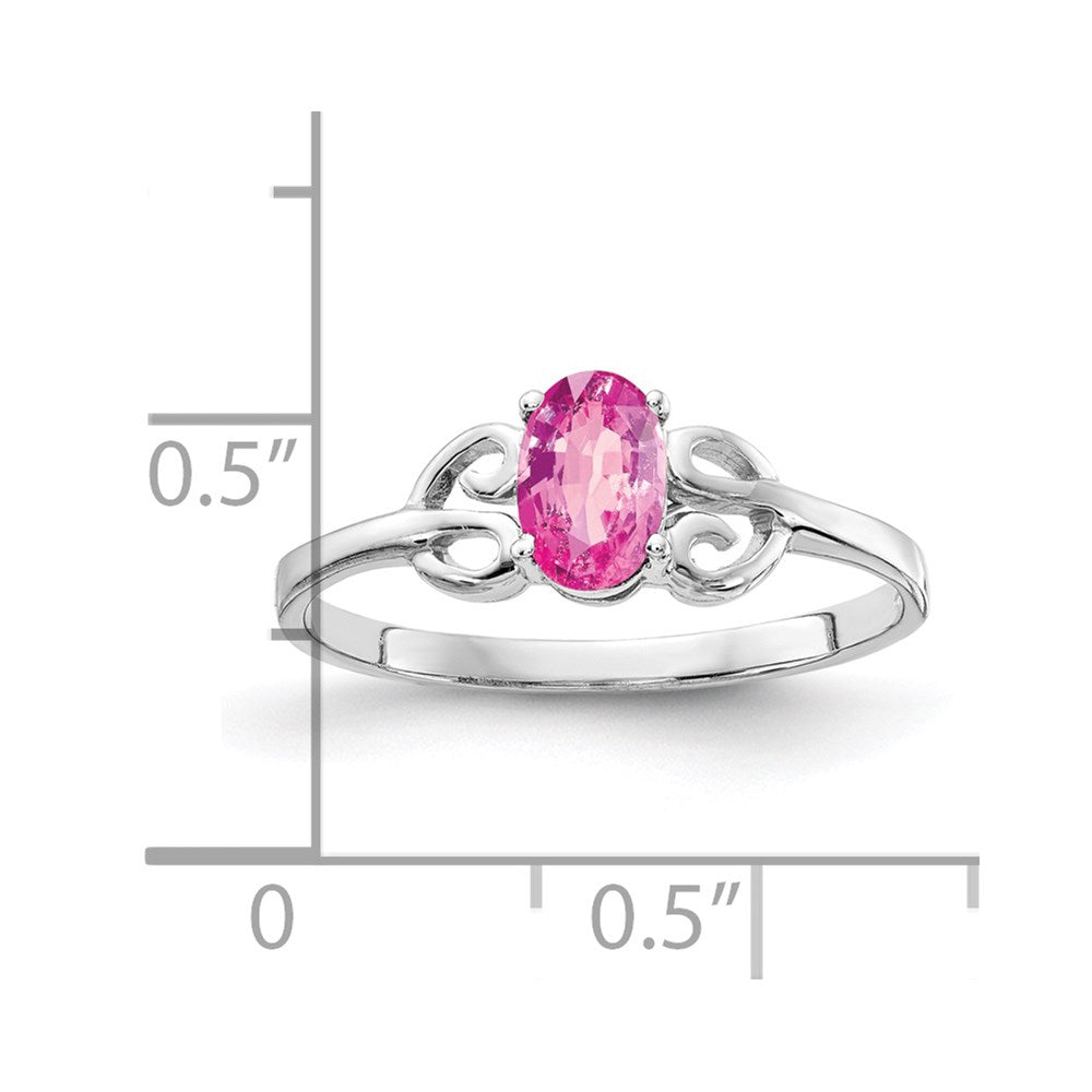 14K Weißgold Ring mit ovalem rosa Saphir 6x4mm