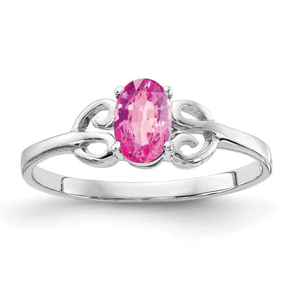 14K Weißgold Ring mit ovalem rosa Saphir 6x4mm