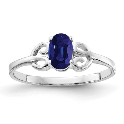 14K Weißgold Ring mit ovalem Saphir 6x4 mm