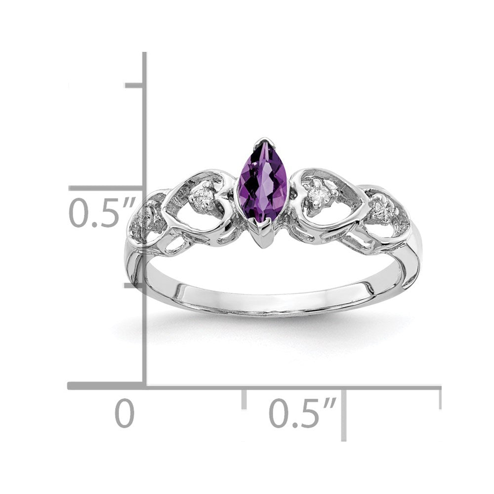 14K Weißgold 6x3mm Marquise Amethyst A Echt Diamant Ring