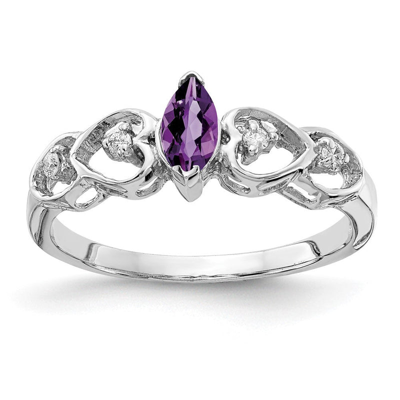 14K Weißgold Ring mit 6x3 mm Amethyst im Marquise-Schliff und echten Diamanten