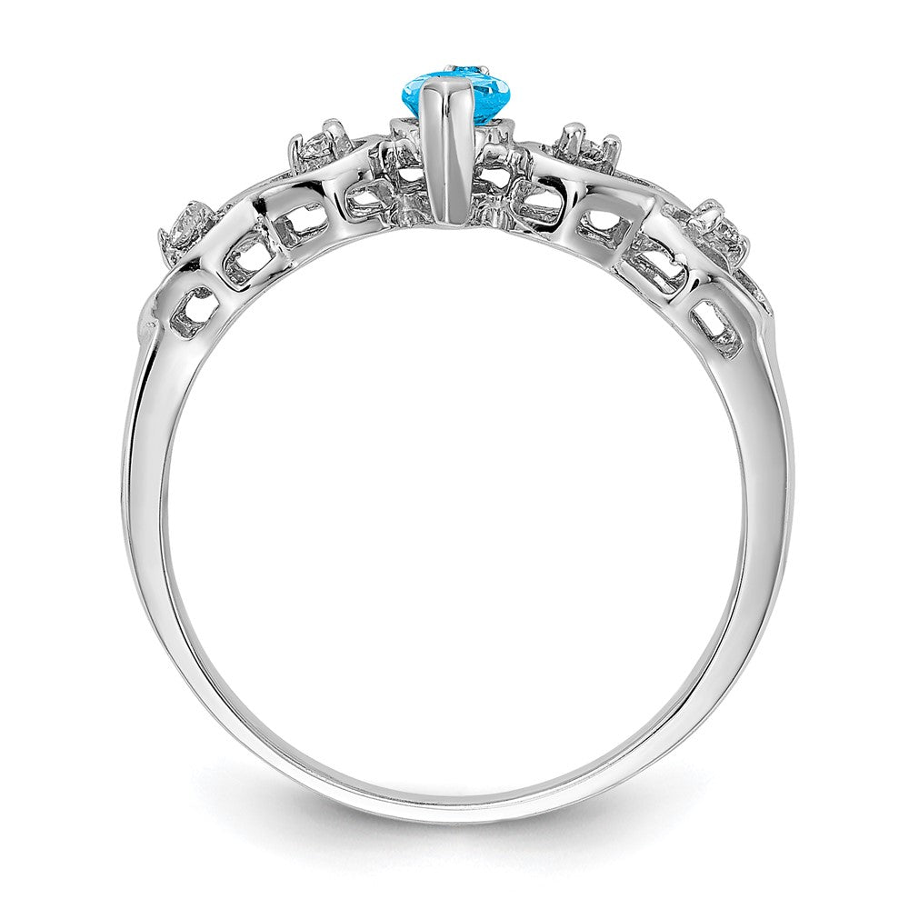 14K Weißgold Ring mit 6x3 mm Marquise-Blautopas AAA und echten Diamanten