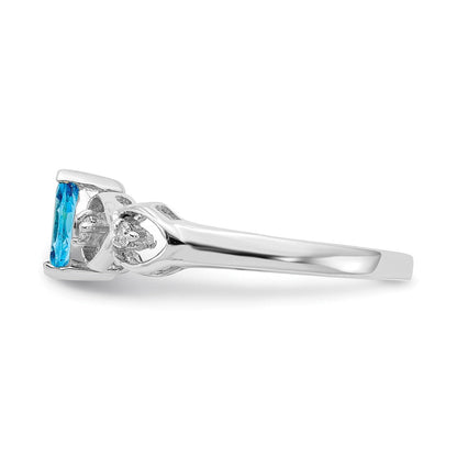 14K Weißgold Ring mit 6x3 mm Marquise-Blautopas AAA und echten Diamanten