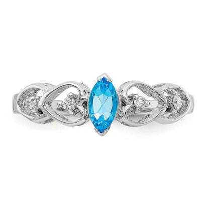 14K Weißgold Ring mit 6x3 mm Marquise-Blautopas AAA und echten Diamanten