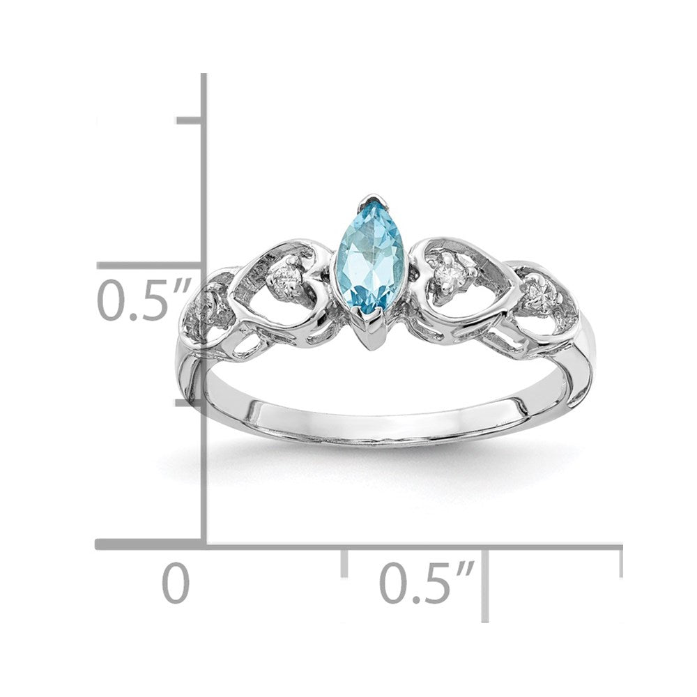 14K Weißgold Ring mit 6x3 mm Marquise-Blautopas AAA und echten Diamanten