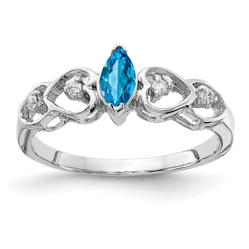 14K Weißgold Ring mit 6x3mm Marquise-Blautopas A und echtem Diamant