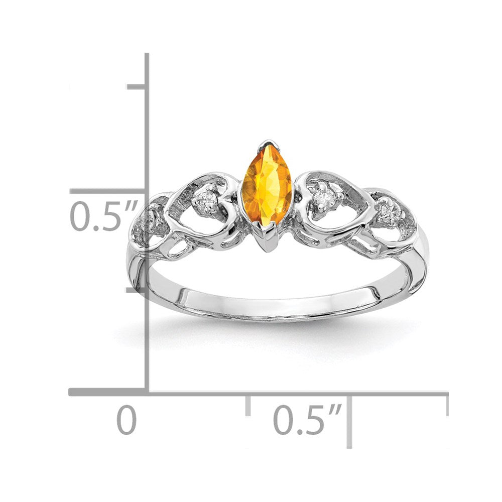 14K Weißgold Ring mit 6x3 mm Citrin im Marquise-Schliff und echtem Diamant