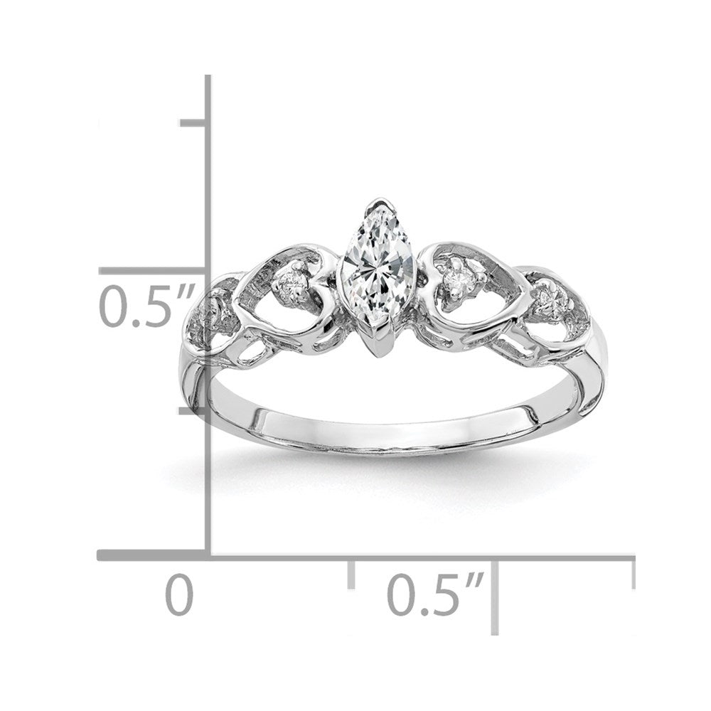 Massiv 14K Weißgold 6x3mm Marquise Zirkonia Aa Synthetisch Zirkonia Ring