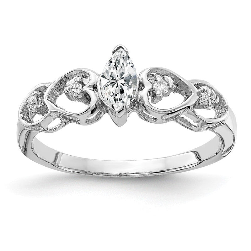 14K Weißgold Ring mit Zirkonia im Marquise-Schliff, 6x3 mm, und einem echten Diamanten