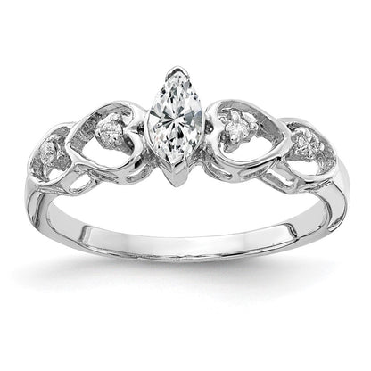 Massiv 14K Weißgold 6x3mm Marquise Zirkonia Vs Synthetisch Zirkonia Ring