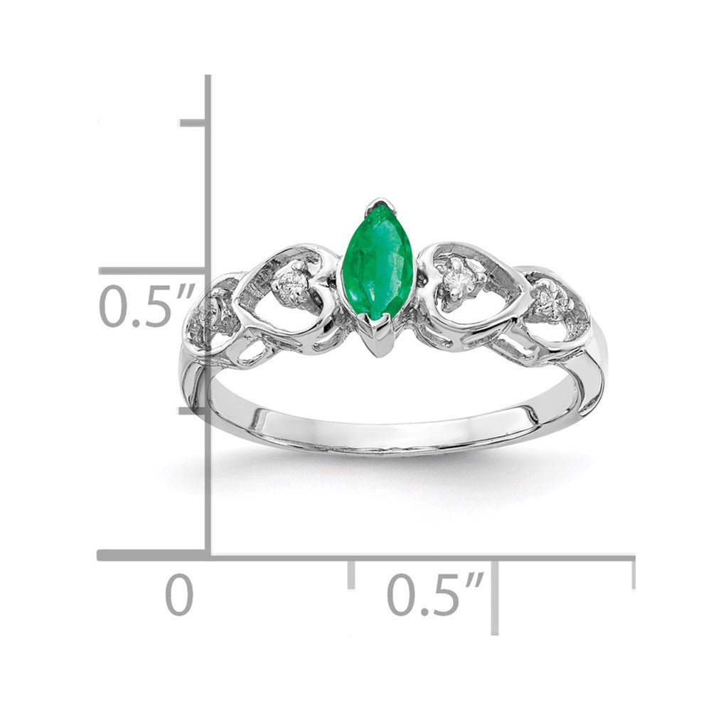 14K Weißgold 6x3mm Marquise Smaragd A Echt Diamant Ring
