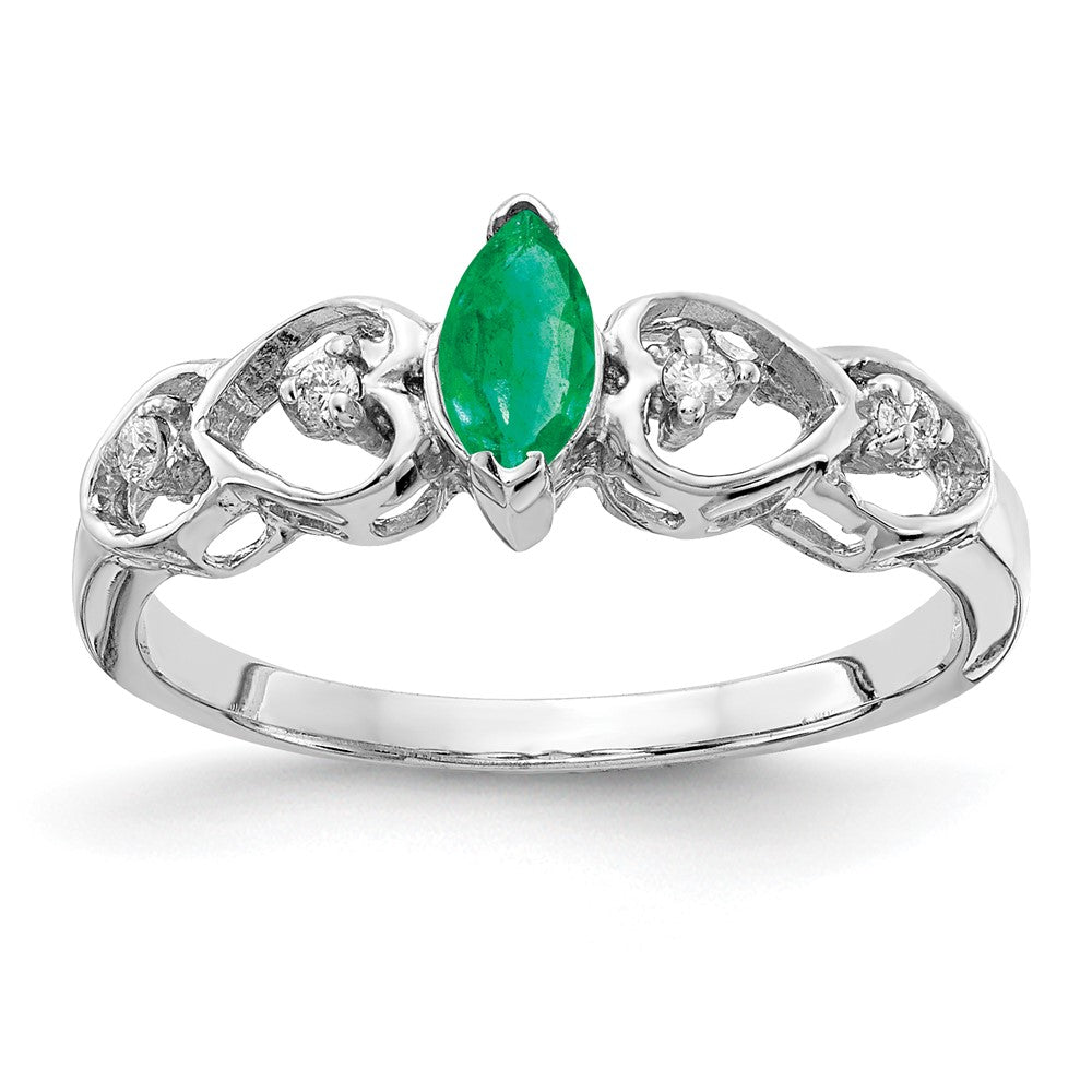 14K Weißgold 6x3mm Marquise Smaragd A Echt Diamant Ring