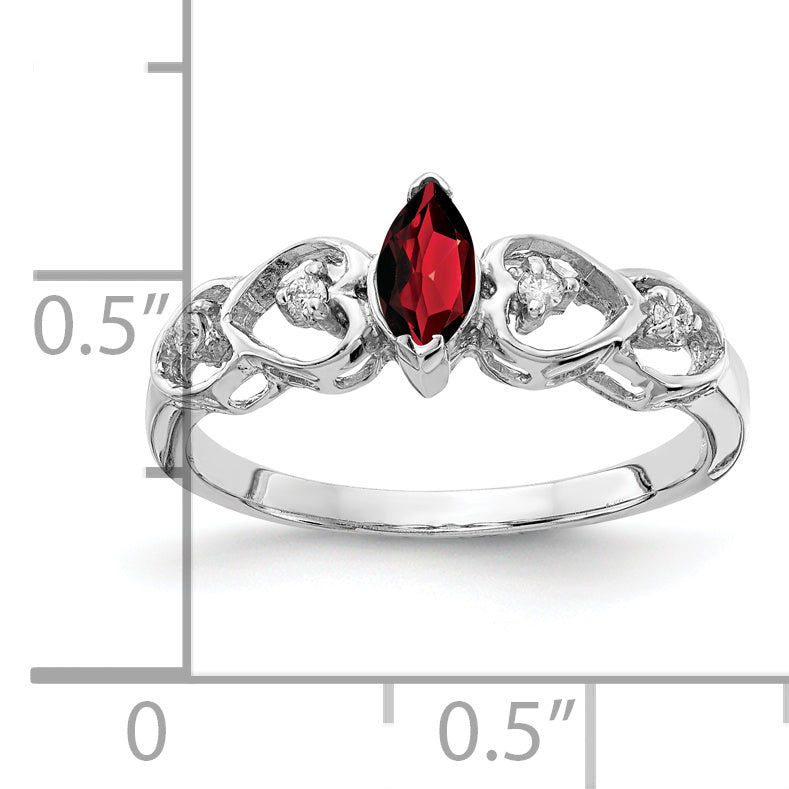 14K Weißgold 6x3mm Marquise Granat A Echt Diamant Ring