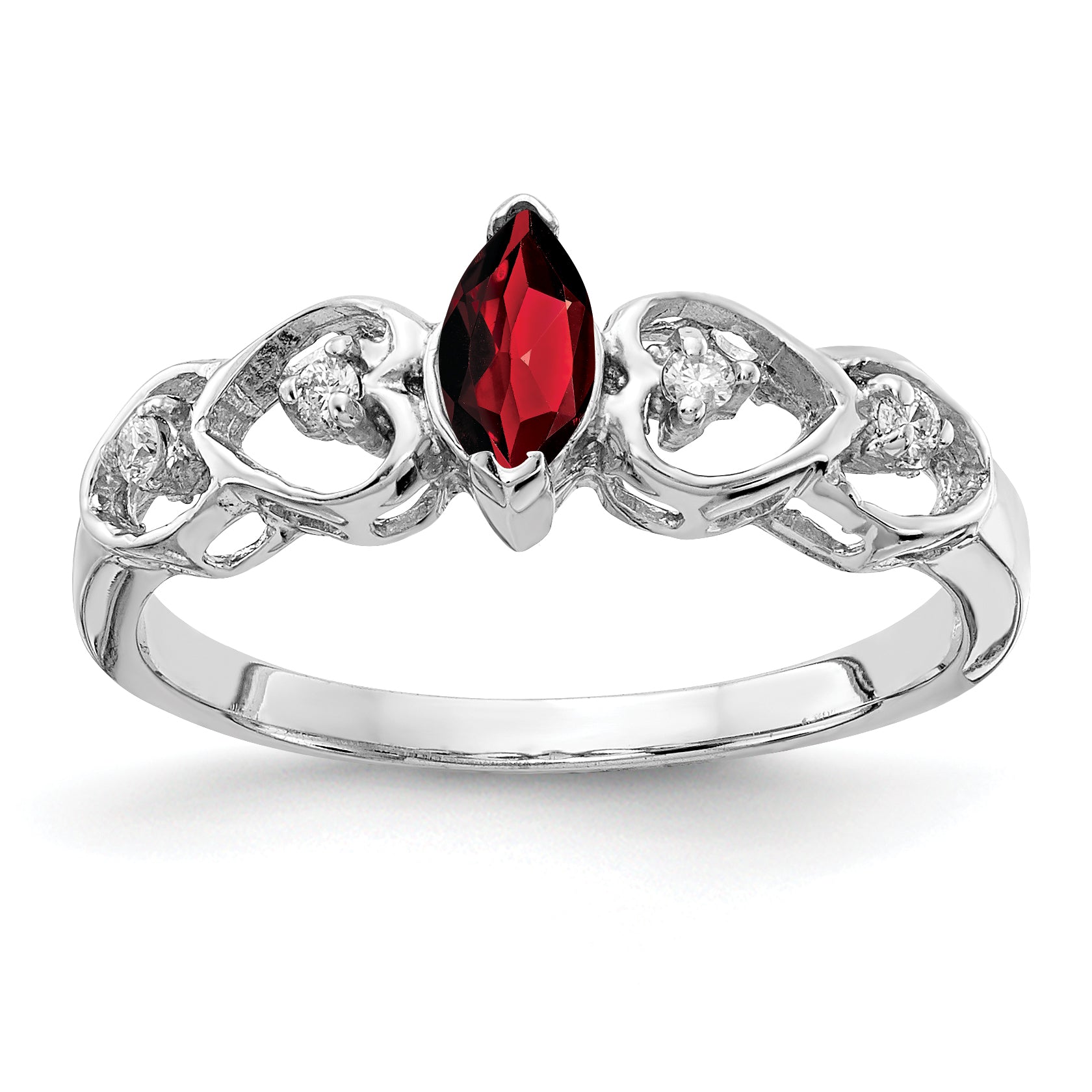 14K Weißgold 6x3mm Marquise Granat A Echt Diamant Ring
