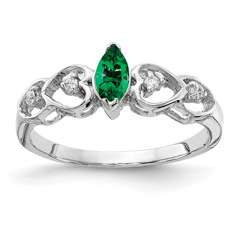 14K Weißgold Ring mit 6x3 mm Mount-St.-Helens-Stein im Marquise-Schliff, AAA-Qualität, und echten Diamanten