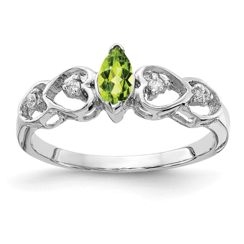 14K Weißgold Ring mit Peridot im Marquise-Schliff, 6 x 3 mm, und einem natürlichen Diamanten