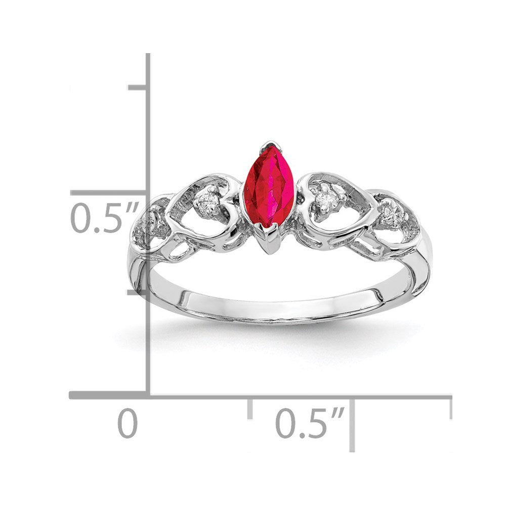 14K Weißgold Ring mit 6x3 mm Rubin im Marquise-Schliff AAA und echten Diamanten
