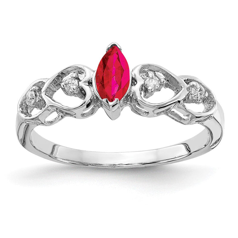 14K Weißgold Ring mit 6x3mm Rubin im Marquise-Schliff, VS, und echten Diamanten