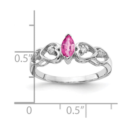 14K Weißgold-Ring mit 6x3 mm Saphir im Marquise-Schliff in Rosa und einem echten Diamanten