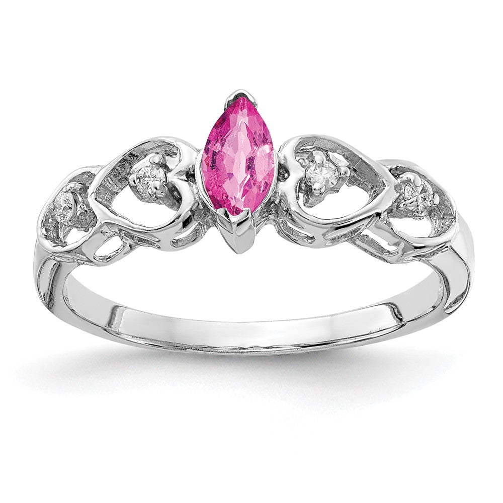 14K Weißgold-Ring mit 6x3 mm Saphir im Marquise-Schliff in Rosa und einem echten Diamanten
