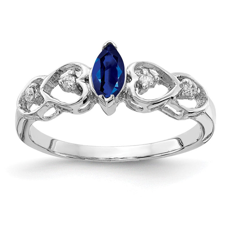 14K Weißgold Ring mit 6x3 mm Saphir im Marquise-Schliff VS und echten Diamanten