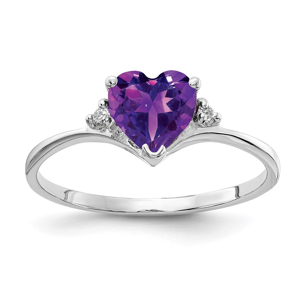 14K Weißgold 6mm Herz Amethyst A Echt Diamant Ring