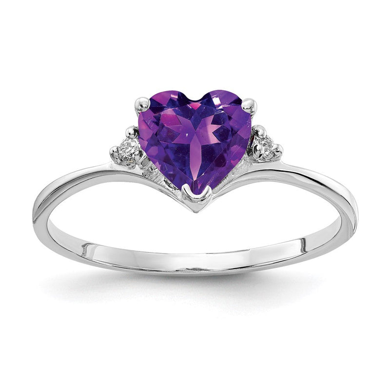 14K Weißgold 6mm Herz Amethyst A Echt Diamant Ring
