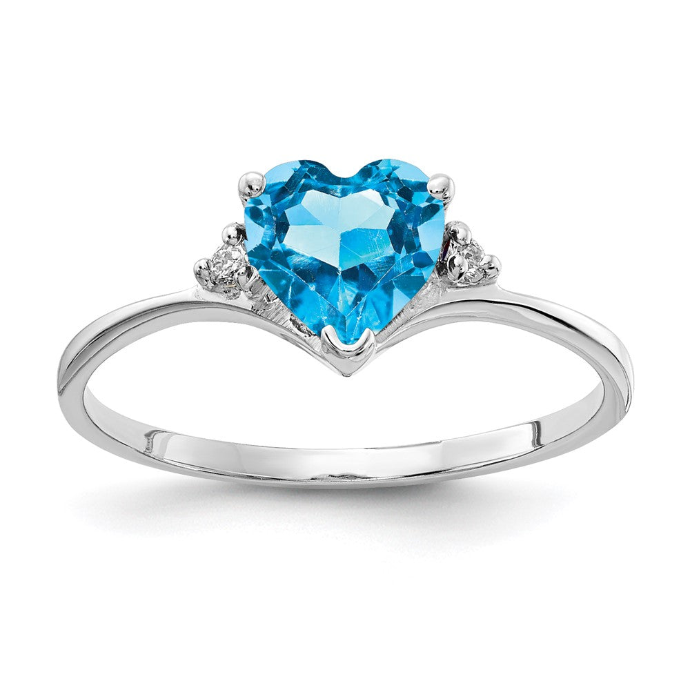 14K Weißgold 6mm Herz Blautopas A Echt Diamant Ring