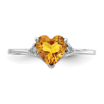 14K Weißgold Ring mit Herz-Citrin AA 6 mm und echten Diamanten