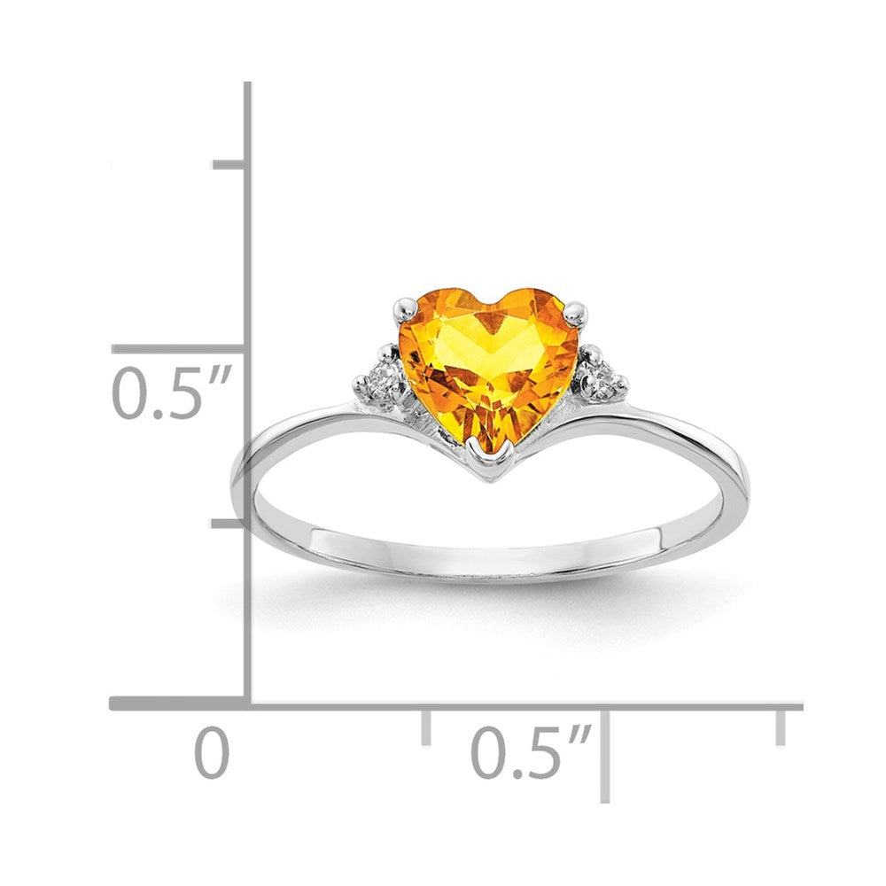 Ring aus 14K Weißgold mit 6-mm-Citrin AAA im Herzschliff und echten Diamanten