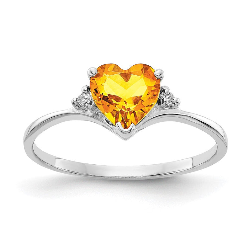 14K Weißgold Ring mit 6-mm-Citrin im Herzschliff und einem echten Diamanten