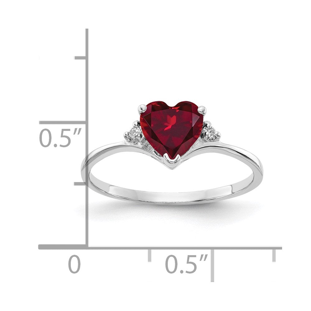 14K Weißgold 6mm Herz Erzeugt Rubin A Diamant Ring