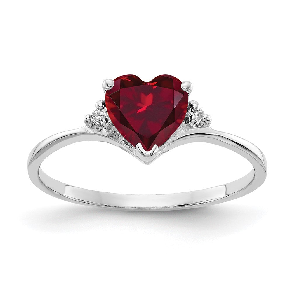 14K Weißgold 6mm Herz Erzeugt Rubin A Diamant Ring