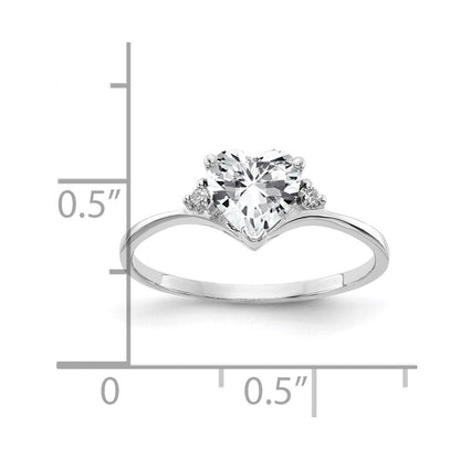14K Weißgold-Ring mit 6-mm-Zirkonia in Herzform und echtem VS-Diamant
