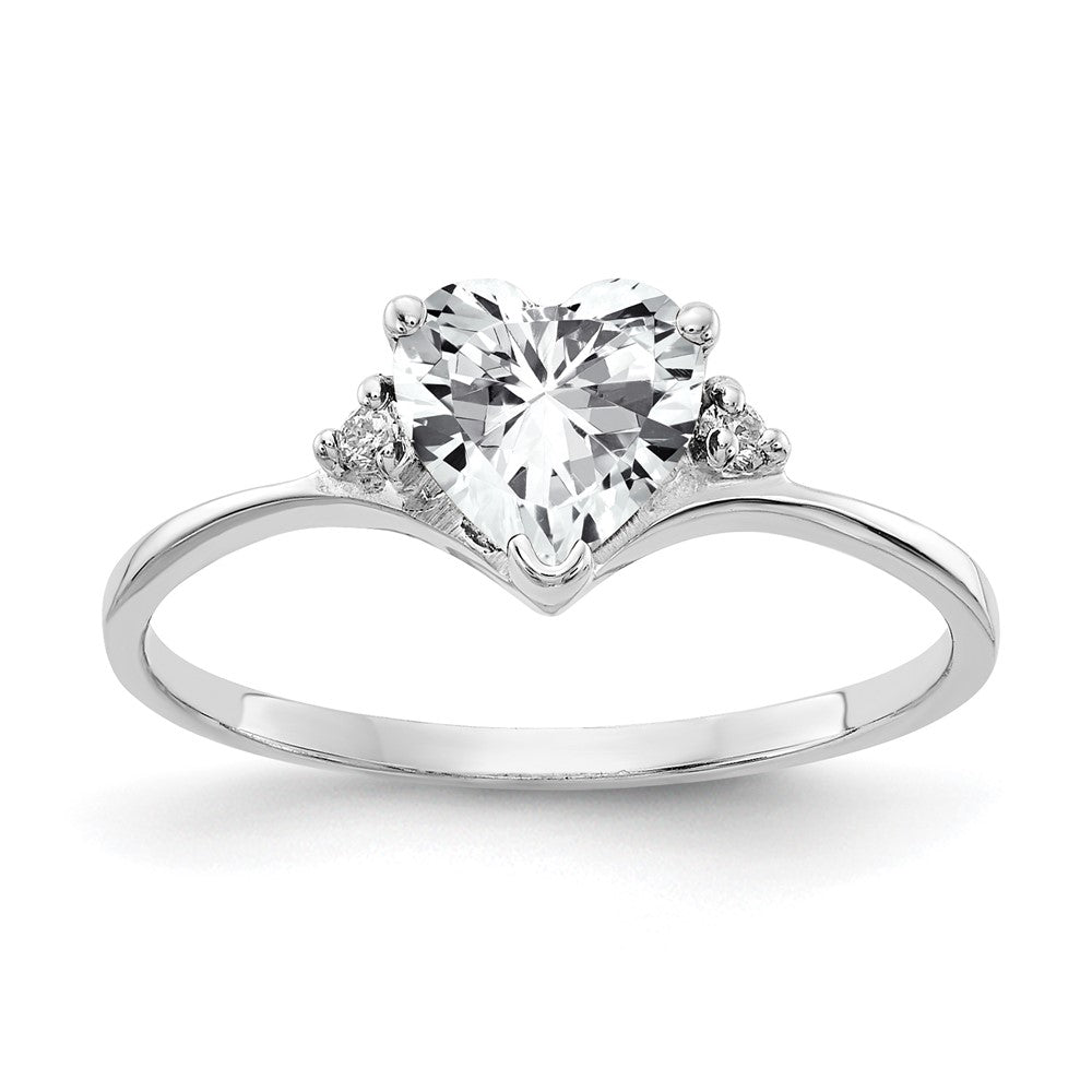 Massiv 14K Weißgold 6mm Herz Zirkonia Aa Synthetisch Zirkonia Ring
