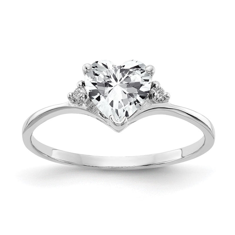 14K Weißgold-Ring mit 6-mm-Zirkonia in Herzform und echtem VS-Diamant