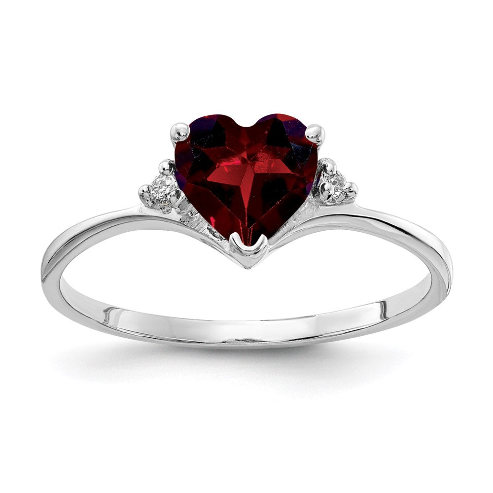 14K Weißgold 6mm Herz Granat A Echt Diamant Ring